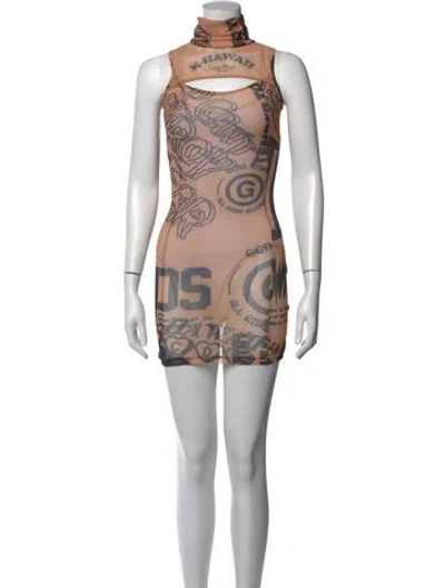 Pre-owned Gcds Graphic Print Mini Dress In Neutrals