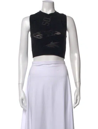 Pre-owned Gcds Graphic Print Mock Neck Crop Top In Black