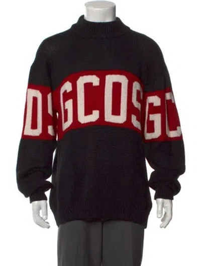 Pre-owned Gcds Graphic Print Mock Neck Pullover In Black