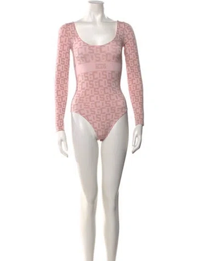 Pre-owned Gcds Graphic Print Scoop Neck Bodysuit In Pink
