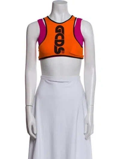 Pre-owned Gcds Graphic Print Scoop Neck Crop Top In Black