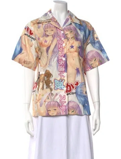 Pre-owned Gcds Graphic Print Short Sleeve Top In Multicolor