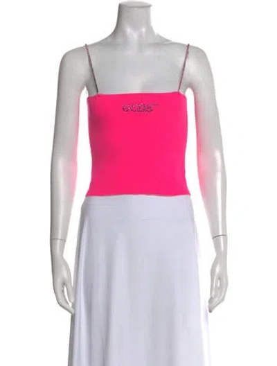 Pre-owned Gcds Graphic Print Square Neckline Crop Top In Black