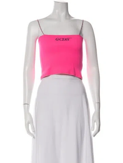 Pre-owned Gcds Graphic Print Square Neckline Crop Top In White