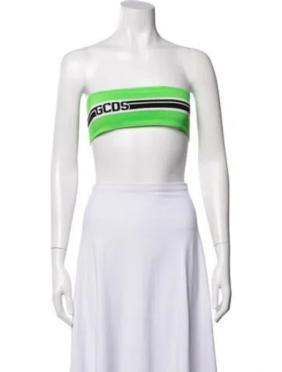 Pre-owned Gcds Graphic Print Strapless Crop Top In White