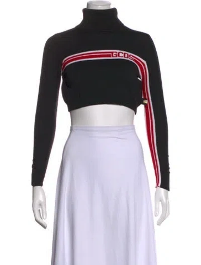Pre-owned Gcds Graphic Print Turtleneck Crop Top In Black