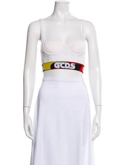 Pre-owned Gcds Graphic Print V-neck Crop Top In Black