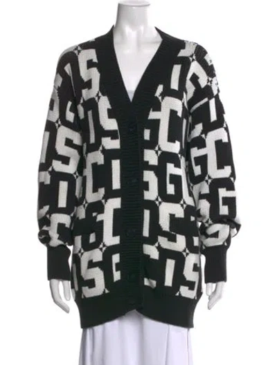 Pre-owned Gcds Graphic Print V-neck Sweater In Black