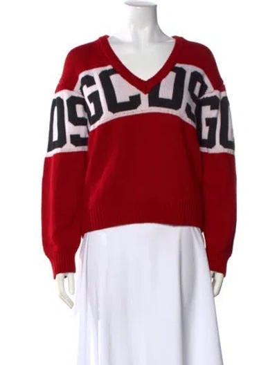 Pre-owned Gcds Graphic Print V-neck Sweater In Red