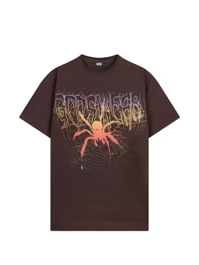 Gcds Graphic-print Boxy T-shirt In Brown