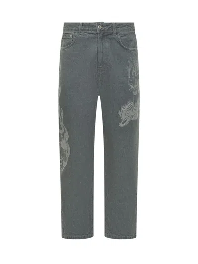 Gcds Grey Carrot Mid Rise Jeans In Gray