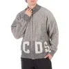 Gcds Grey Ribbed Logo Full Zip Cardigan In Gray