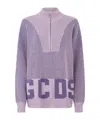 Gcds Ribbed Low Logo Half Zip Sweater In Purple