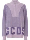 Gcds Ribbed Low Logo Half Zip Sweater In Purple