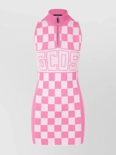 Gcds Half Zip Mini Dress With Checked Print