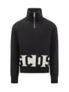 Gcds Logo Low Band Half-zip Wool Knit Sweater In Black