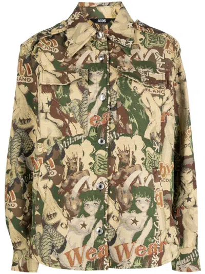 Gcds Hentai Jacquard-pattern Shirt Jacket In Green