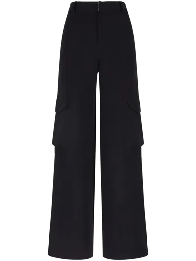 Gcds High-waisted Gabardine Cargo Trousers In Black