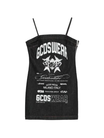 Gcds Printed Mini Dress With Historical Motif In Black