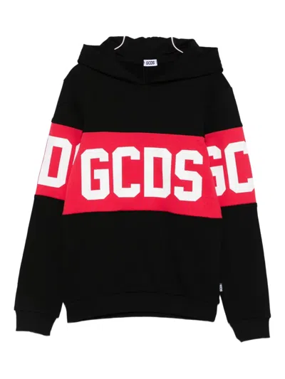 Gcds Kids' Hooded Band-detail Sweatshirt In Black