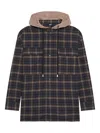 Gcds Plaid Hooded Shirt Chest Pockets Drawstring In Blue