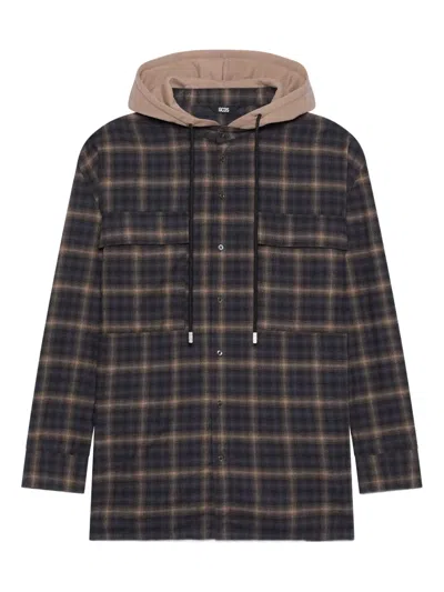 Gcds Hooded Check Shirt In Blue