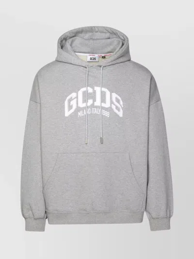 Gcds Hooded Cotton Sweatshirt Kangaroo Pocket In Gray