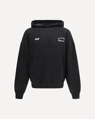 Gcds Hooded Sweatshirt With Back Band Logo In Black