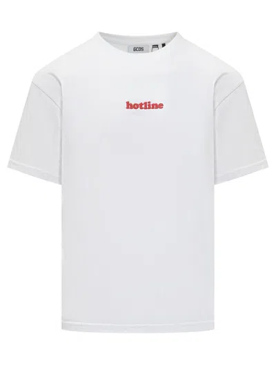 Gcds Hotline Embroidered Oversized T-shirt In White