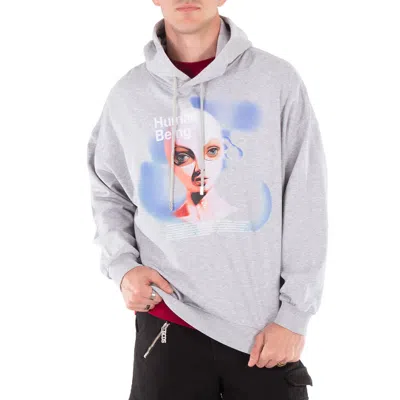 Gcds Human Being Printed Cotton Hoodie In Gray
