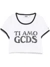Gcds Crop T-shirt Contrasting Edge Graphic Print In White