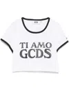 Gcds Crop T-shirt Contrasting Edge Graphic Print In White
