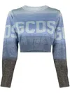 Gcds Intarsia-knit Logo Cropped Jumper In Blue