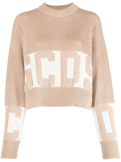 Gcds Intarsia-knit Logo Jumper In Brown