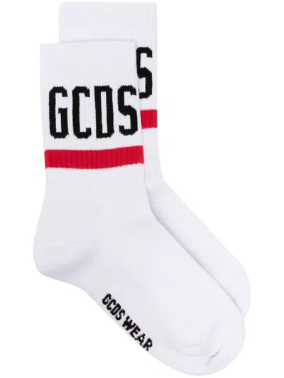 Gcds Intarsia-logo Crew Socks In Red