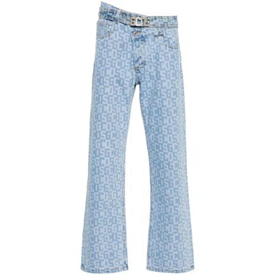 Gcds Logo-print Jeans In Blue