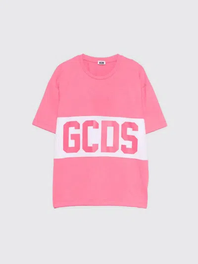 Gcds Junior Kids'  Cotton T-shirt With Logo In Pink