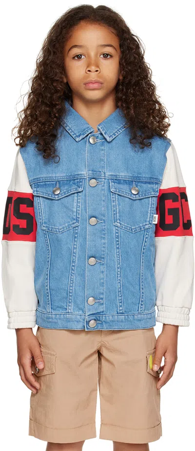 Gcds Kids Blue & White Band Denim Jacket In 40449 Blue
