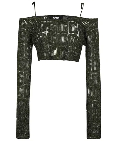 Gcds Knitted Crop Top In Green