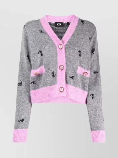GCDS KNITWEAR JACQUARD CARDIGAN KITTHO PATTERN