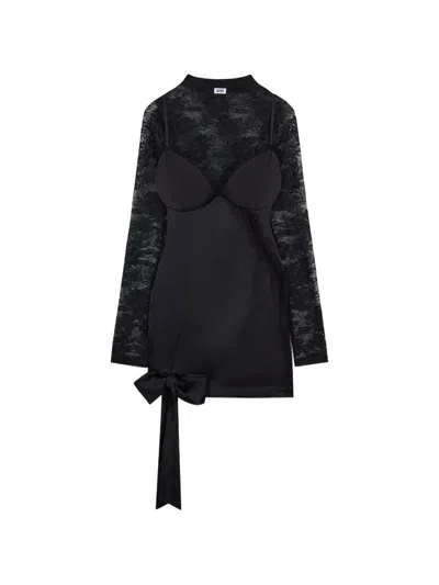 Gcds Lace-panel Bow-detail Mini Dress In Multi