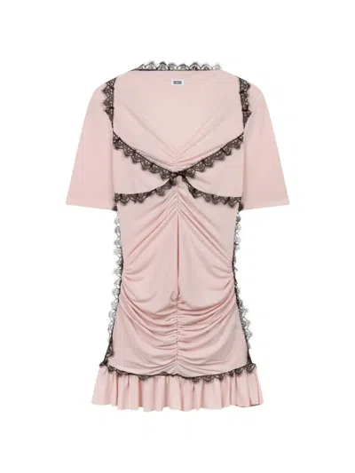 Gcds Lace-trim Ruched Mini Dress In Pink