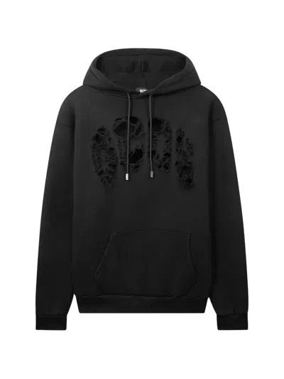 Gcds Laser-cut Distressed Hoodie In Black