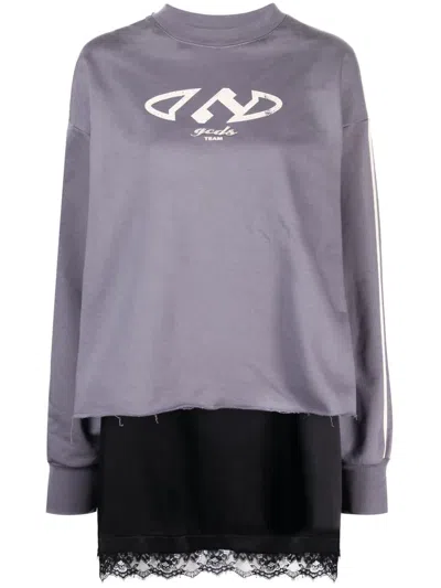 Gcds Layered Lace-trim Dress In Grey