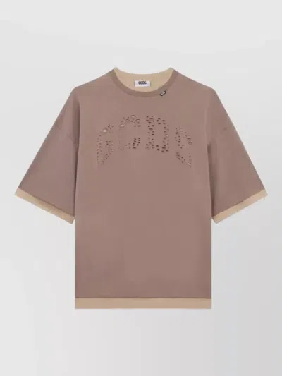 Gcds Layered Logo Short Sleeve Oversized T-shirt In Brown