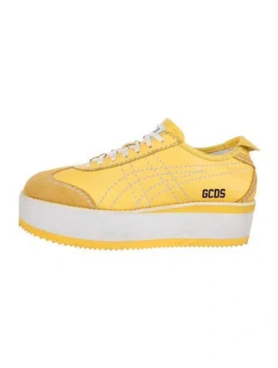 Pre-owned Gcds Leather Colorblock Pattern Sneakers In Yellow