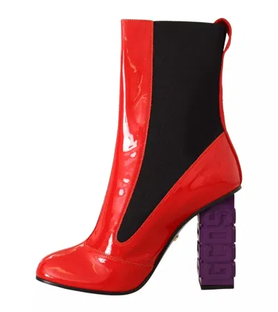 Pre-owned Gcds Leather Fabric Logo Heel Ankle Boots Women's Shoes () In Multi
