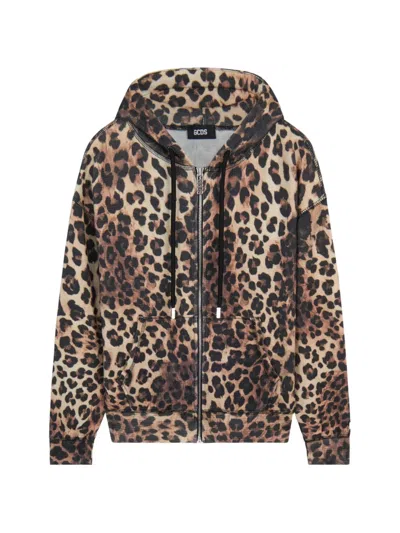 Gcds Leopard-print Hoodie In Brown
