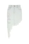 Gcds Cut-off Embroidered-logo Denim Skirt In Light Blue