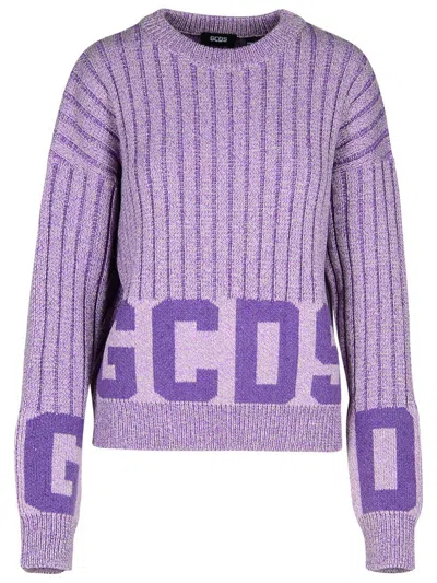Gcds Logo Intarsia-knit Crewneck Jumper In Liliac
